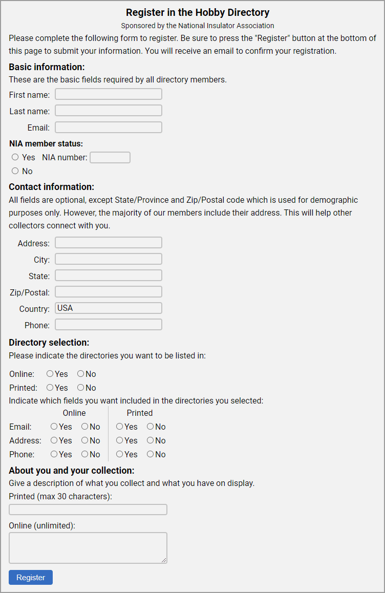 Sample registration form